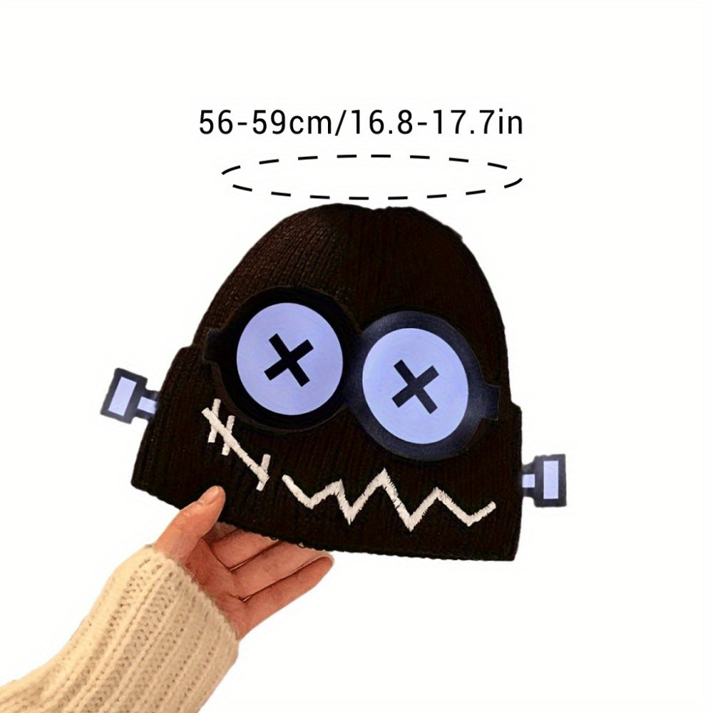 2pcs Cartoon Robot Knit Beanie Hats, Elastic Polyester Hair Caps with Ear Warmer, Hand Washable, Quirky & Playful Design for Daily Wear, Casual Headwear|Quirky Fashion|Elastic Knit Hats
