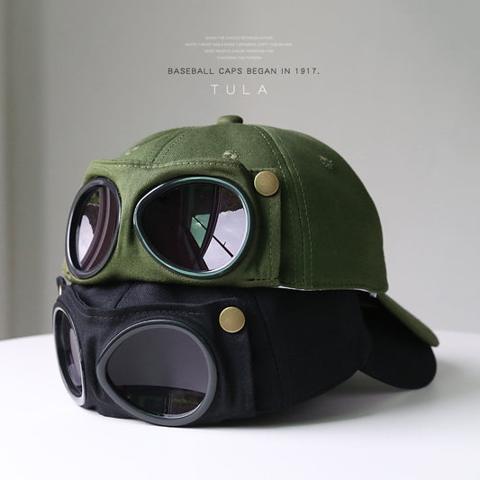 TULA Vintage-Inspired Pilot Caps With Built-In Glasses, Unisex Baseball Cap, Versatile Accessory With Peaked Brim