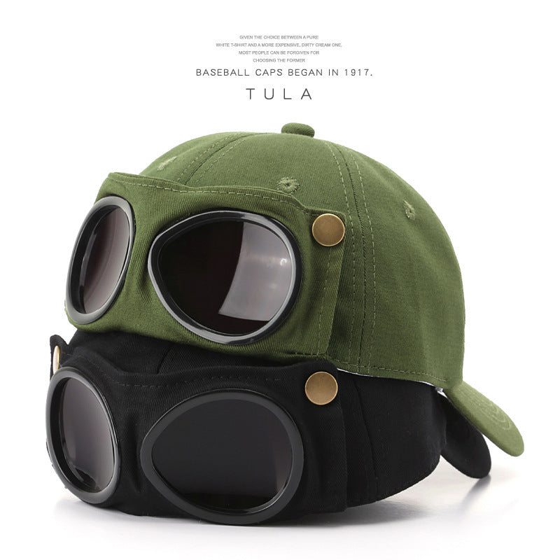 TULA Vintage-Inspired Pilot Caps With Built-In Glasses, Unisex Baseball Cap, Versatile Accessory With Peaked Brim