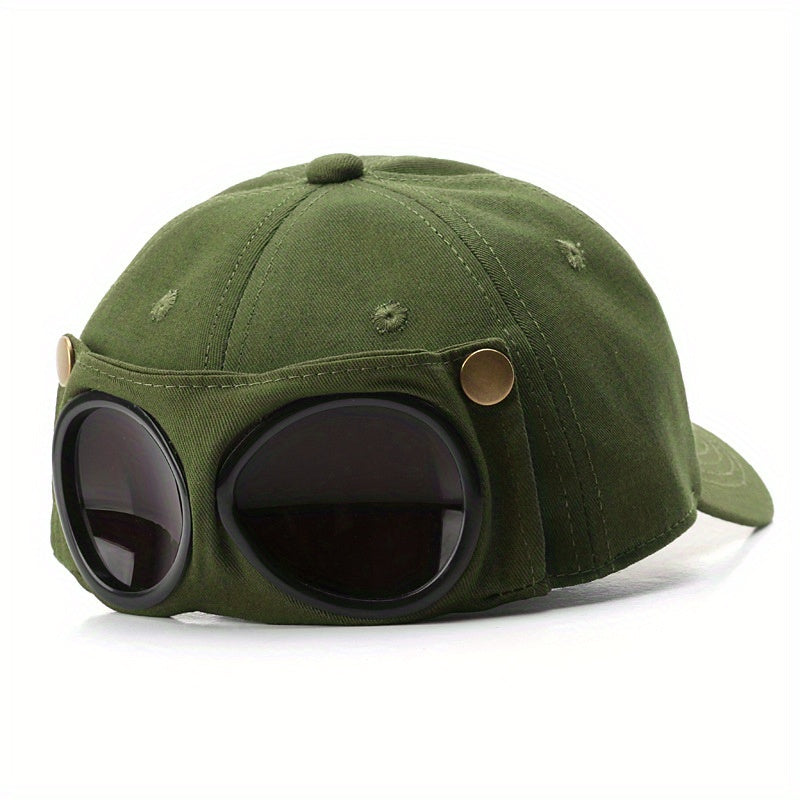 TULA Vintage-Inspired Pilot Caps With Built-In Glasses, Unisex Baseball Cap, Versatile Accessory With Peaked Brim