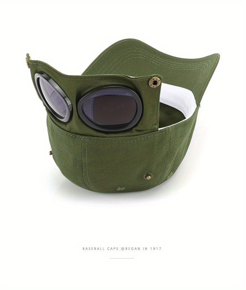 TULA Vintage-Inspired Pilot Caps With Built-In Glasses, Unisex Baseball Cap, Versatile Accessory With Peaked Brim