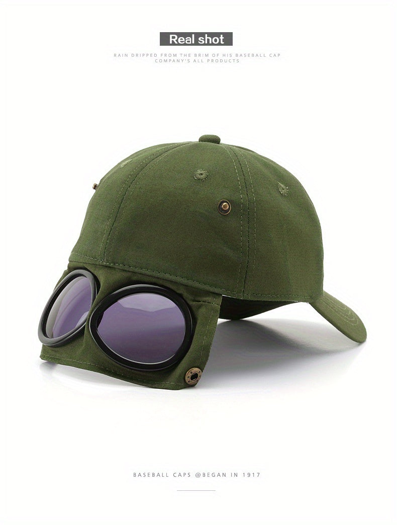 TULA Vintage-Inspired Pilot Caps With Built-In Glasses, Unisex Baseball Cap, Versatile Accessory With Peaked Brim