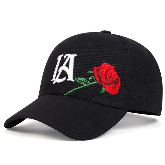2PCS Knitted Polyester Baseball Caps with Embroidered LA & Rose Design, Adjustable Lightweight Hip-Hop Hats with Flag Theme for Outdoor Fashion