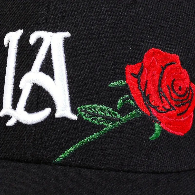 2PCS Knitted Polyester Baseball Caps with Embroidered LA & Rose Design, Adjustable Lightweight Hip-Hop Hats with Flag Theme for Outdoor Fashion