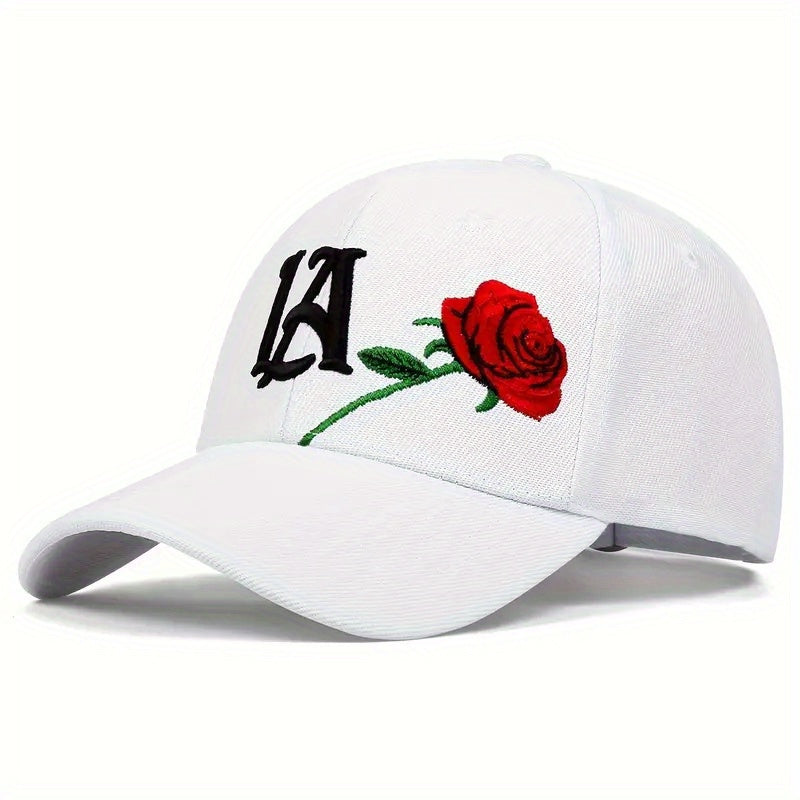2PCS Knitted Polyester Baseball Caps with Embroidered LA & Rose Design, Adjustable Lightweight Hip-Hop Hats with Flag Theme for Outdoor Fashion