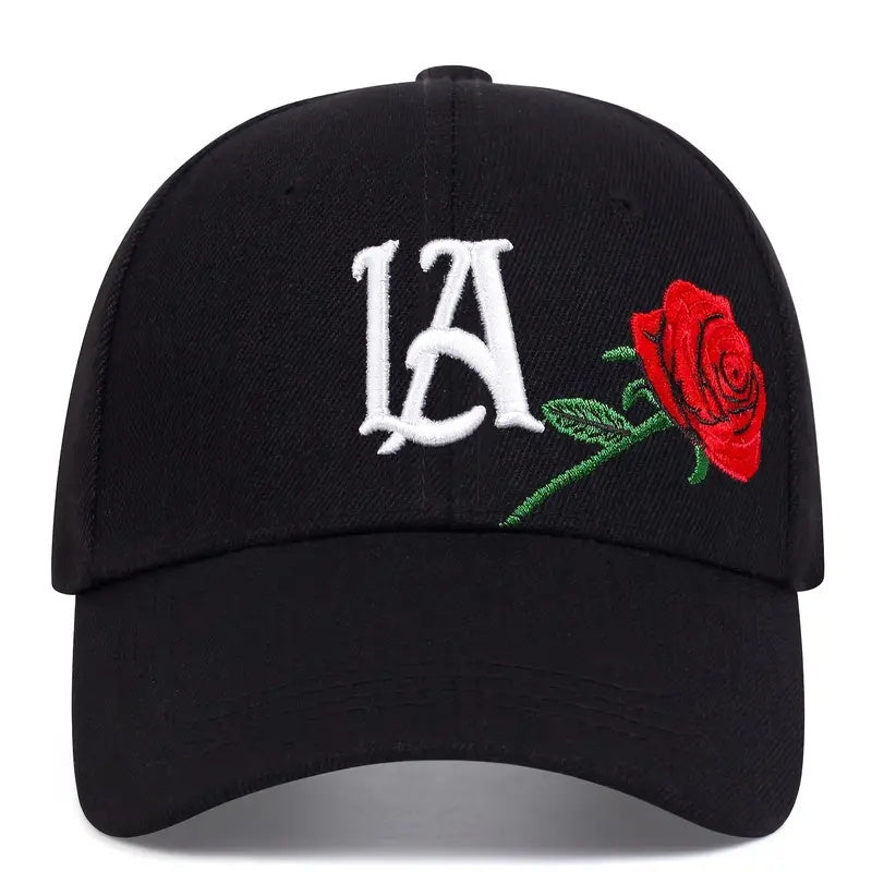 2PCS Knitted Polyester Baseball Caps with Embroidered LA & Rose Design, Adjustable Lightweight Hip-Hop Hats with Flag Theme for Outdoor Fashion