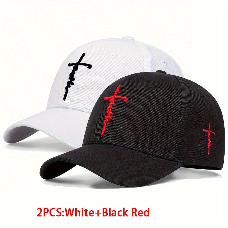 2-pack Unisex Baseball Caps, Stylish Cross Embroidered Duckbill Caps, Lightweight And Comfortable Baseball Caps, Suitable For Outdoor Sports And Casual Wear