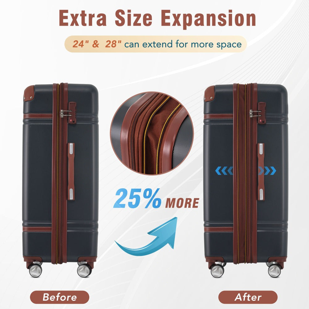 Hardshell Luggage Sets, 4 Pieces 20"+24"+28" Luggages and Cosmetic Case, Spinner Suitcase with TSA Lock, Lightweight