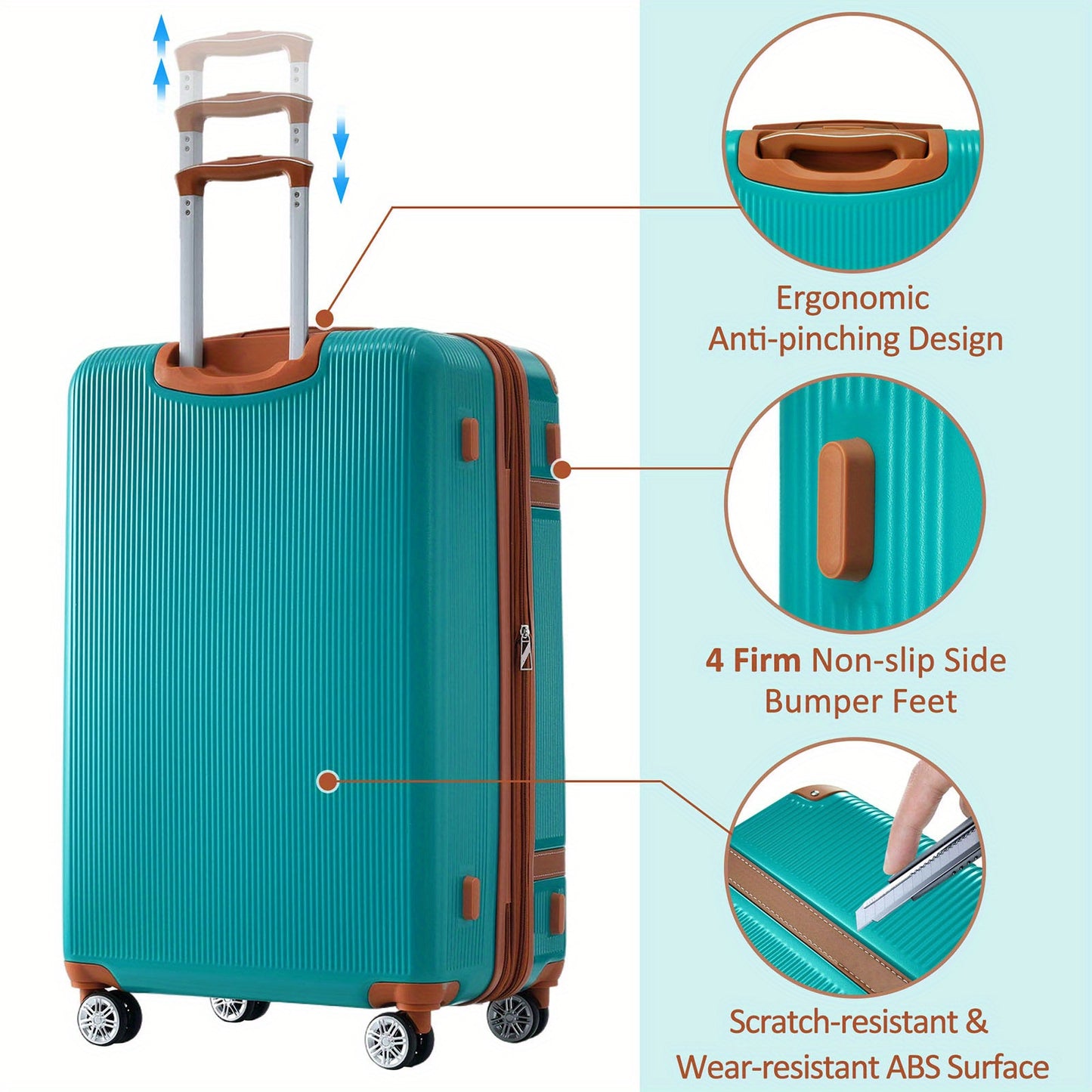 3 Piece Expandable Luggage Set, ABS Suitcase with TSA Lock, Spinner Wheels Scratch-Resistant Lightweight Spinner Suitcase, Durable Family Travel Suitcases Set, (20/24/28 Inch) Blue