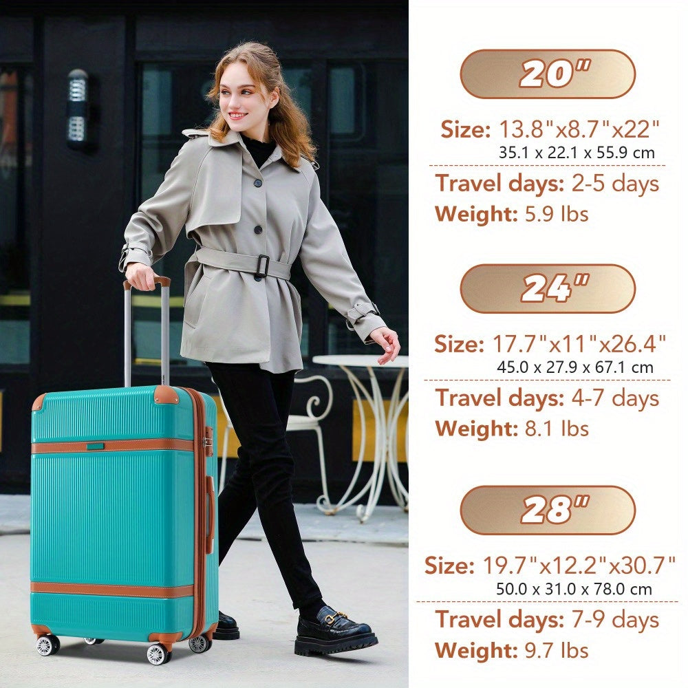 3 Piece Expandable Luggage Set, ABS Suitcase with TSA Lock, Spinner Wheels Scratch-Resistant Lightweight Spinner Suitcase, Durable Family Travel Suitcases Set, (20/24/28 Inch) Blue