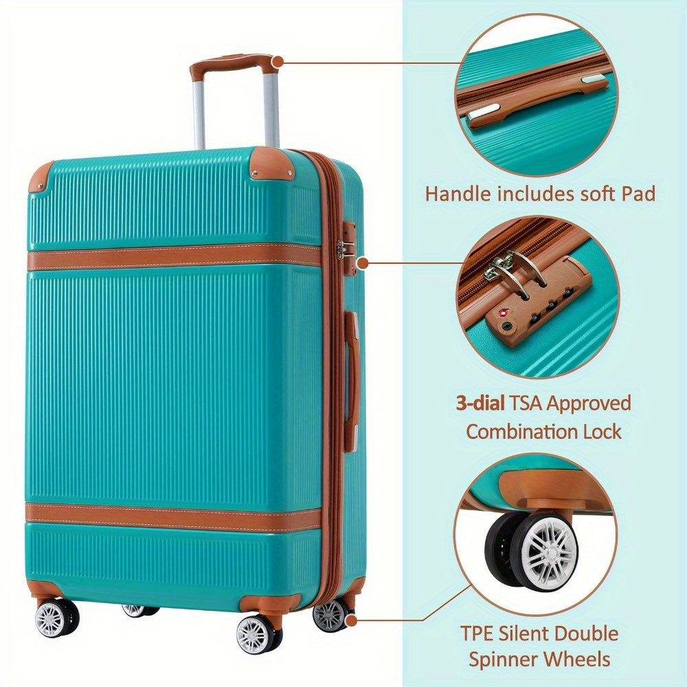 3 Piece Expandable Luggage Set, ABS Suitcase with TSA Lock, Spinner Wheels Scratch-Resistant Lightweight Spinner Suitcase, Durable Family Travel Suitcases Set, (20/24/28 Inch) Blue