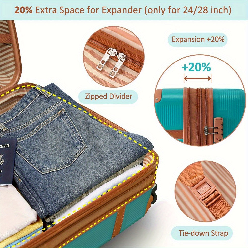 3 Piece Expandable Luggage Set, ABS Suitcase with TSA Lock, Spinner Wheels Scratch-Resistant Lightweight Spinner Suitcase, Durable Family Travel Suitcases Set, (20/24/28 Inch) Blue