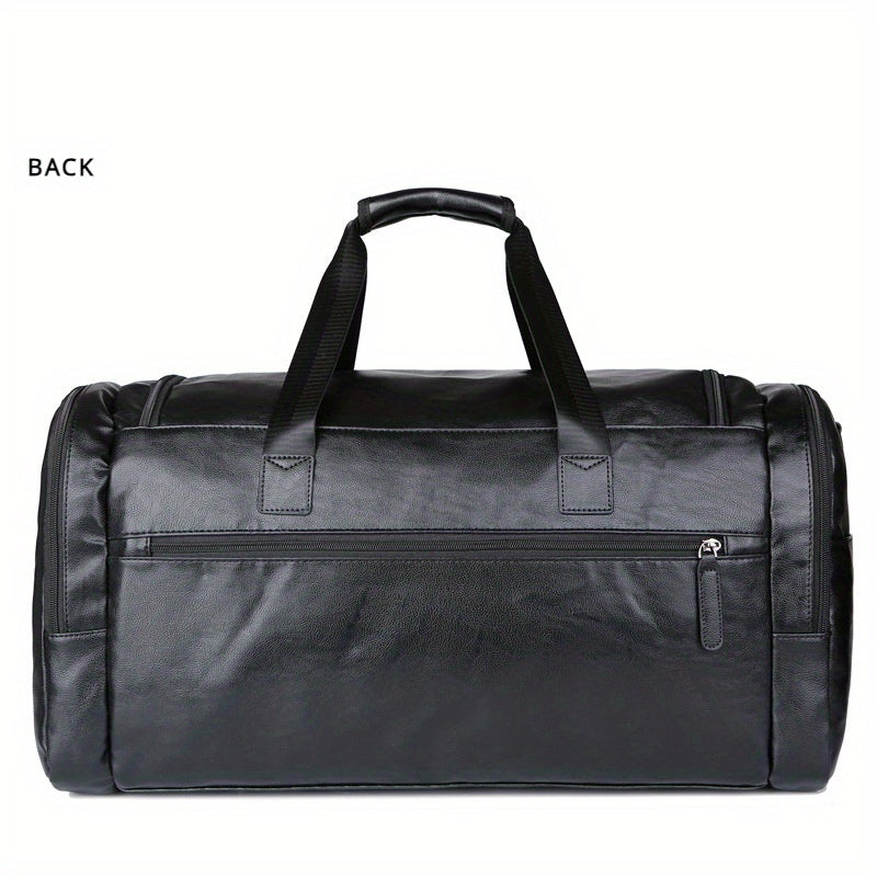 Large Capacity Vintage Style PU Leather Travel Tote Bag - Spacious Business Trip Duffle with Adjustable Shoulder Strap, Multiple Compartments, and Hand Carry Design - Durable, Stylish, and Easy to Organize Luggage for Men, No