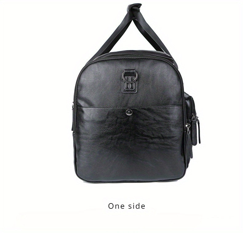 Large Capacity Vintage Style PU Leather Travel Tote Bag - Spacious Business Trip Duffle with Adjustable Shoulder Strap, Multiple Compartments, and Hand Carry Design - Durable, Stylish, and Easy to Organize Luggage for Men, No