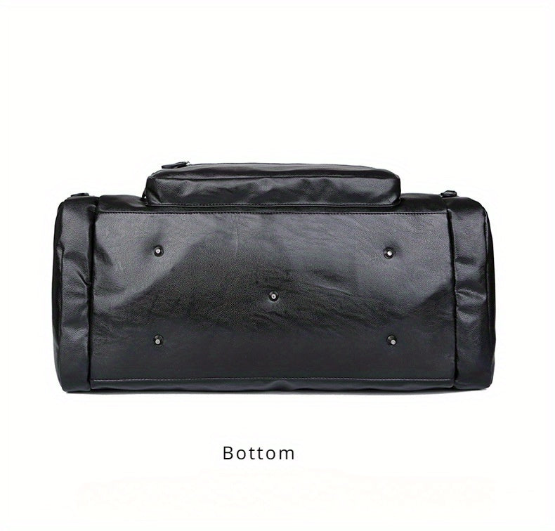Large Capacity Vintage Style PU Leather Travel Tote Bag - Spacious Business Trip Duffle with Adjustable Shoulder Strap, Multiple Compartments, and Hand Carry Design - Durable, Stylish, and Easy to Organize Luggage for Men, No
