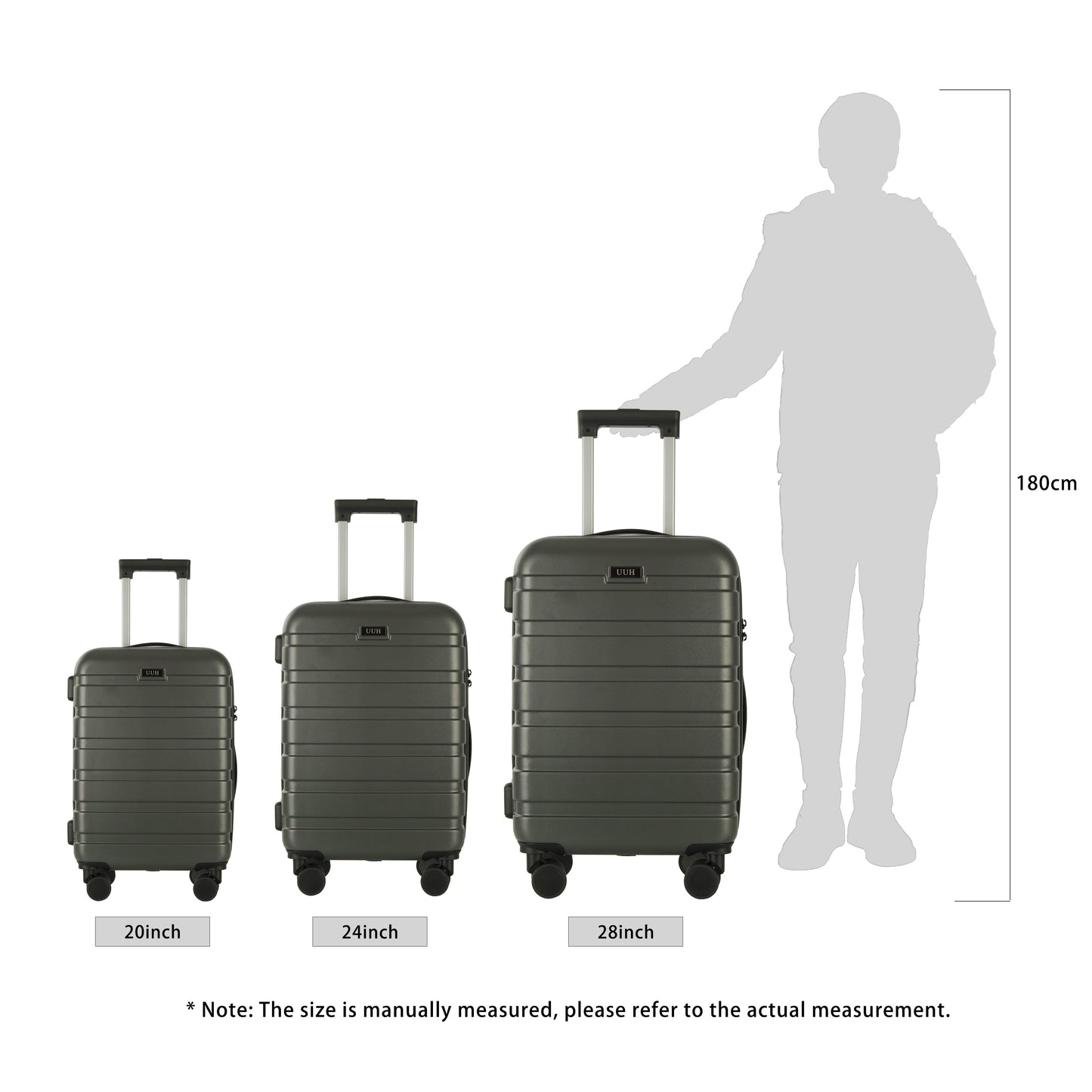 UUH 3PCS Suitcase Set, Lightweight Luggage with TSA Lock, 20/24/28 inch, Large capacity durable luggage, Waterproof Family Luggage Set