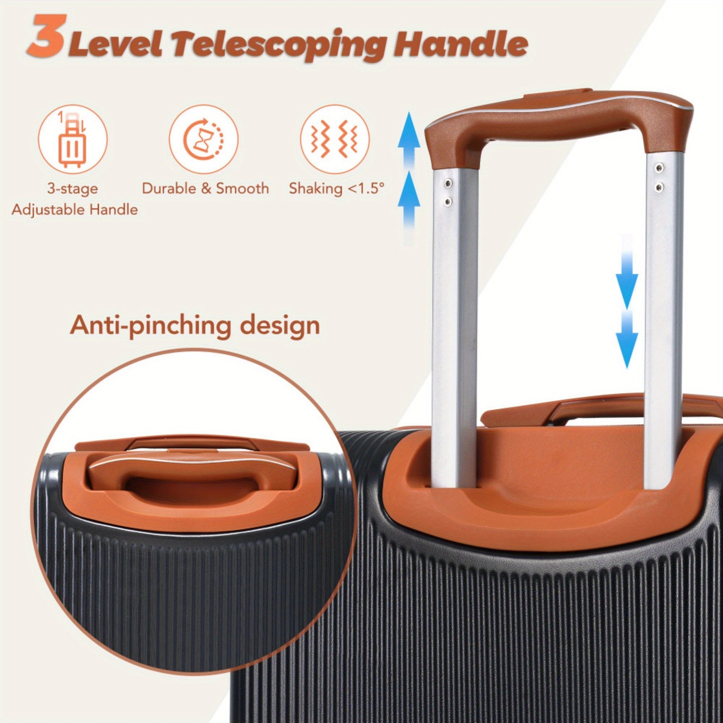 Hardshell Luggage Sets 3 Piece Carry-on Suitcase Double Spinner Wheels with TSA Lock for Men Women, Black (20in)