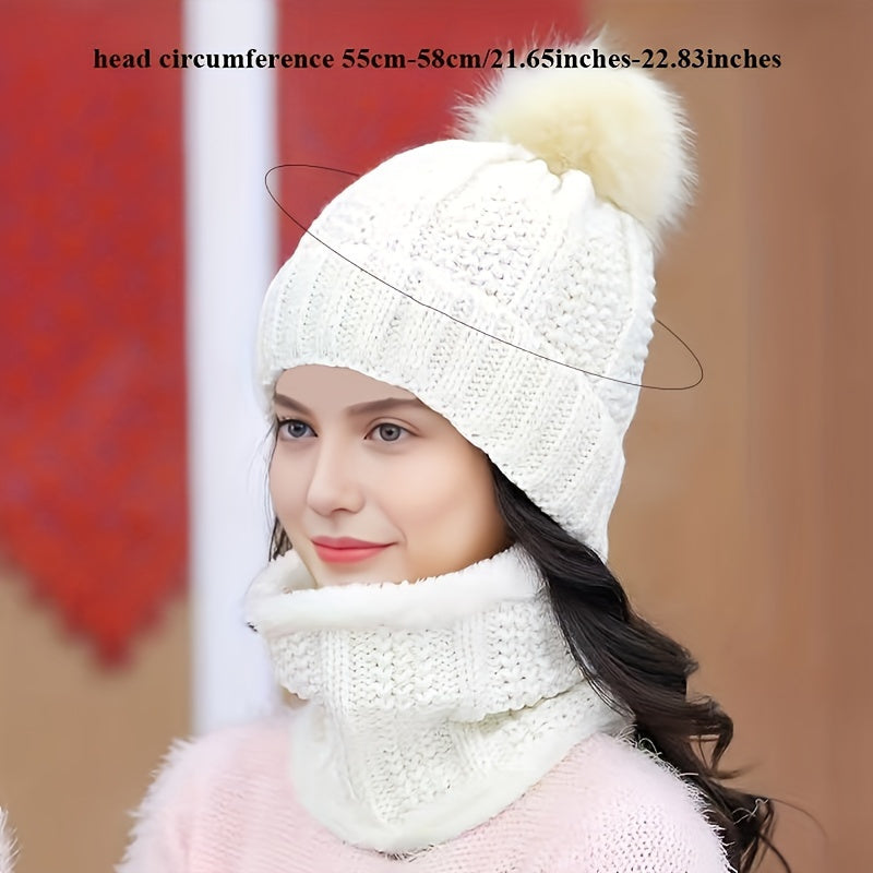 Brand Winter Knitted Scarf Hat Set Thick Warm Skullies Beanies Hats for Women Solid Outdoor Snow Riding Ski Bonnet Caps Girl