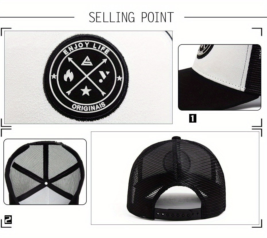 2pcs Vintage Style Men's Baseball Caps with Personalized Disc Pendant Necklace Set, Polyester Mesh Sunshade Hat for Unisex