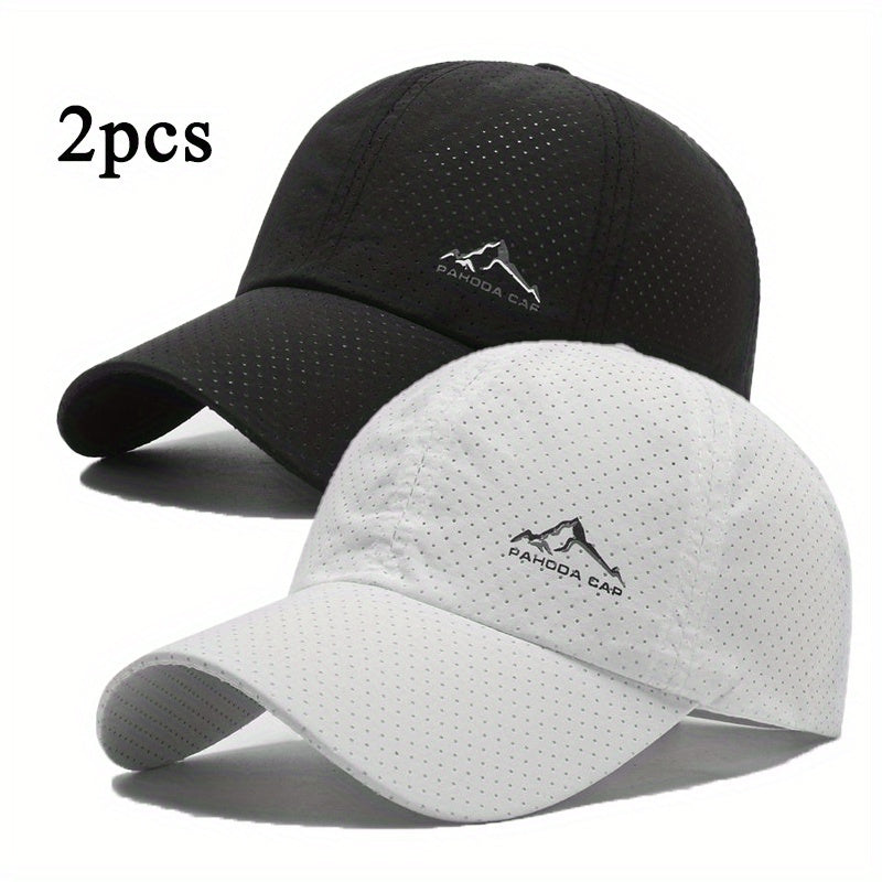 2pcs Quick-Dry Polyester Baseball Caps with Snow Mountain Logo, Unisex Sports Hats for Outdoor Activities, Leisure Fashion Trend Caps for Men and Women