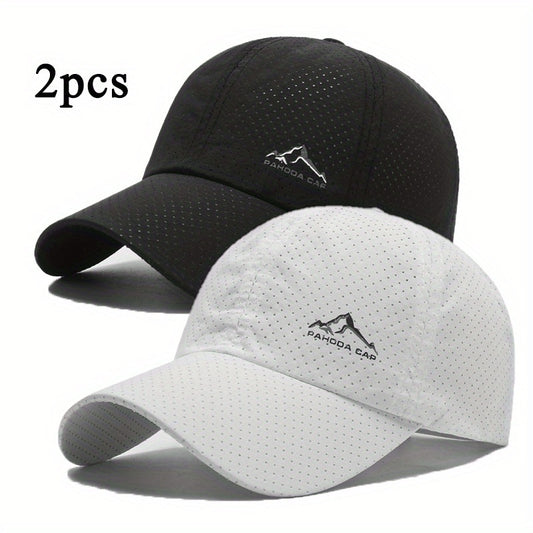 2pcs Quick-Dry Polyester Baseball Caps with Snow Mountain Logo, Unisex Sports Hats for Outdoor Activities, Leisure Fashion Trend Caps for Men and Women