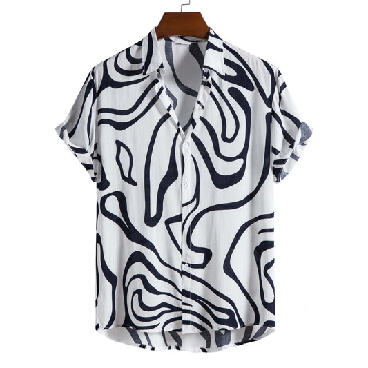 Printed Casual Men's Short-sleeved Shirt Lapel