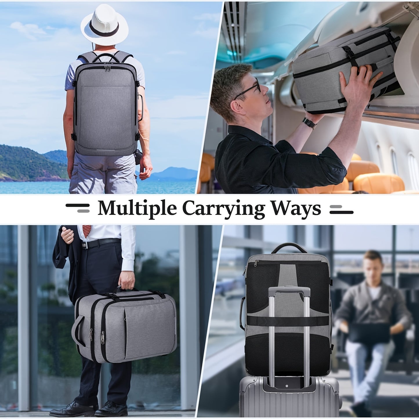 IGOLUMON Travel Backpack For Men Women 40L Flight Approved Carry On Backpack 17 Inch Waterproof Laptop Backpack Large Luggage Daypack Business College Weekender Overnight Backpack With Shoe Bag, Grey