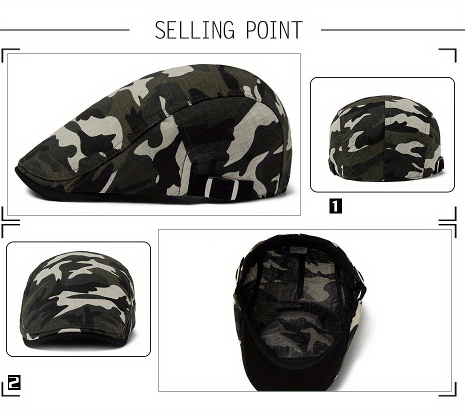Fashionable Camouflage Beret for Men and Women - Soft, Lightweight Newsboy Cap for Spring, Summer, Autumn - Outdoor Casual Hat, Thin, Caps