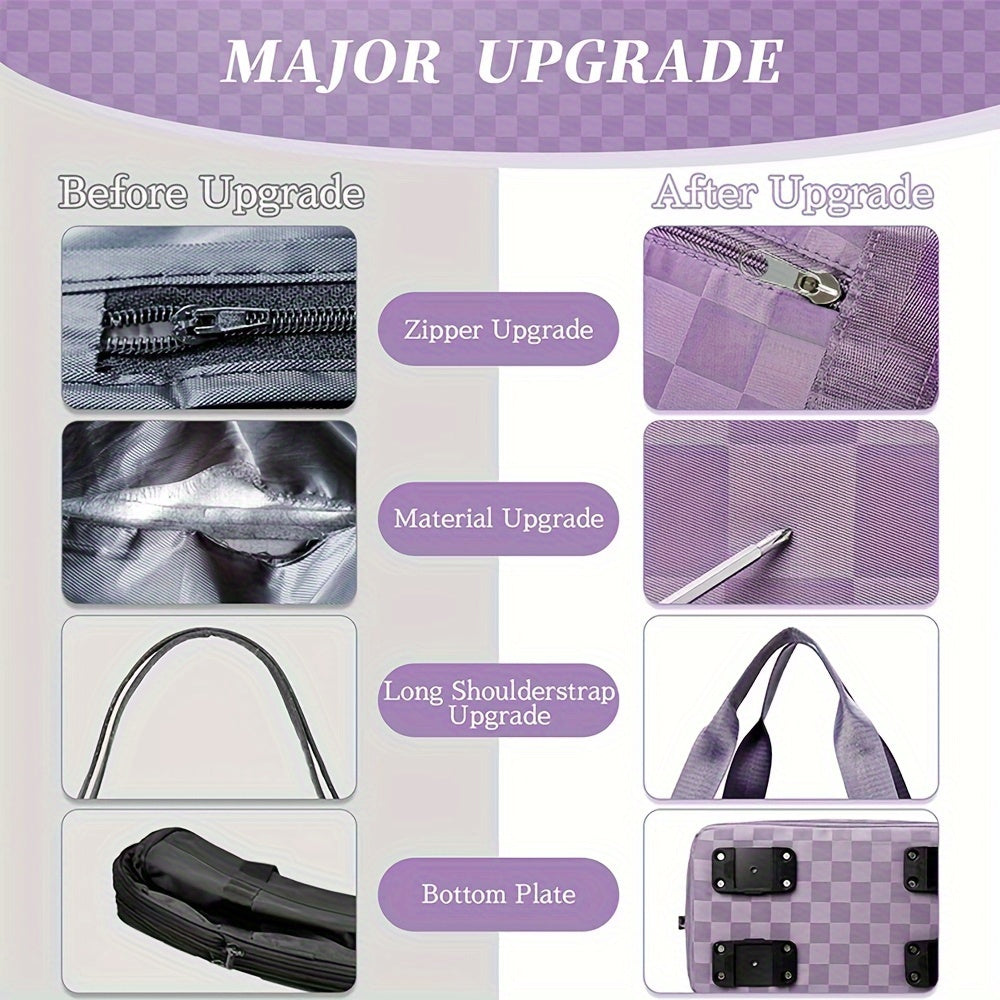 Versatile Expandable Travel Bag with Wheels - Large Capacity, Foldable Nylon Luggage in Checkered Design, Dry/Wet Separation, Fits Trolley Cases, with Adjustable Straps for Sports, Fitness & Moving - Available in Multiple Col