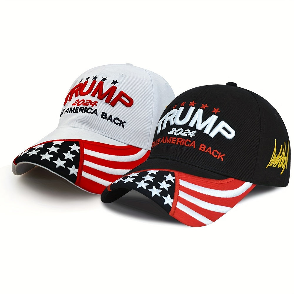 2pcs, Cool Hippie Trendy Curved Brim Baseball Caps, Embroidery Trump Independence Day Trucker Hats, Snapback Hat For Casual Leisure Outdoor Sports