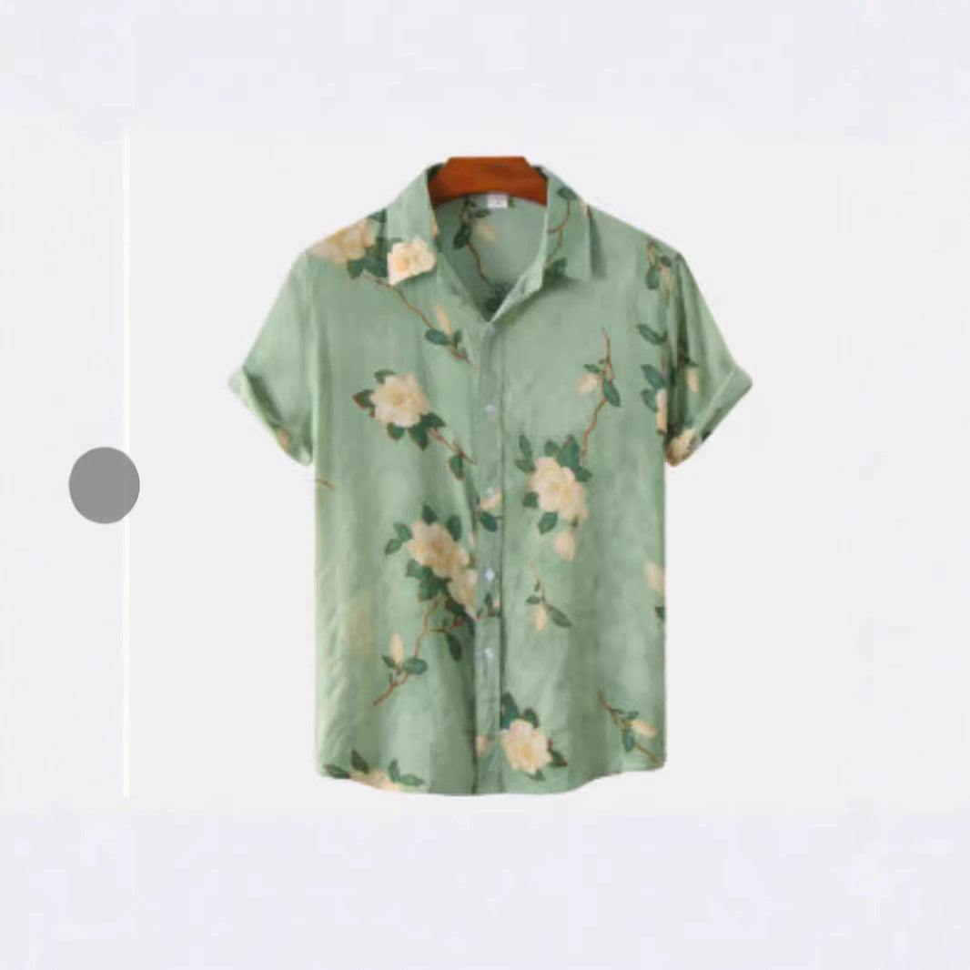 Hawaiian Printing Lapel Short Sleeve Shirt
