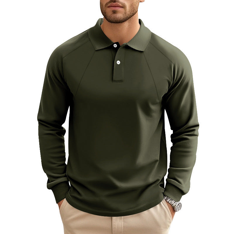 Spring And Autumn Polo Collar Solid Color Casual Bottoming American Polo Shirt Men