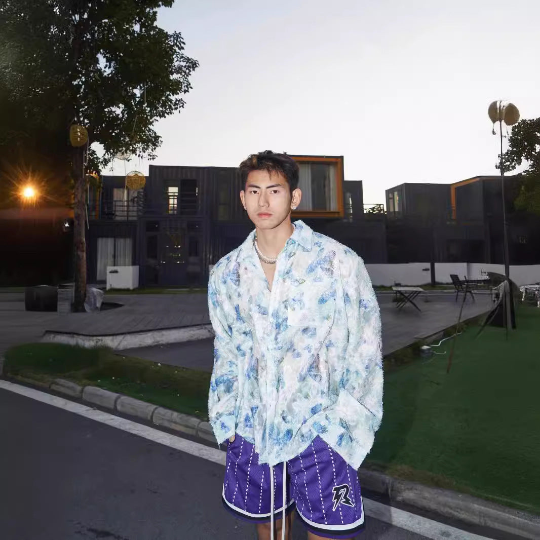 Spring And Summer American Three-dimensional Floral Shirt Niche Design Floral Long Sleeve Shirt