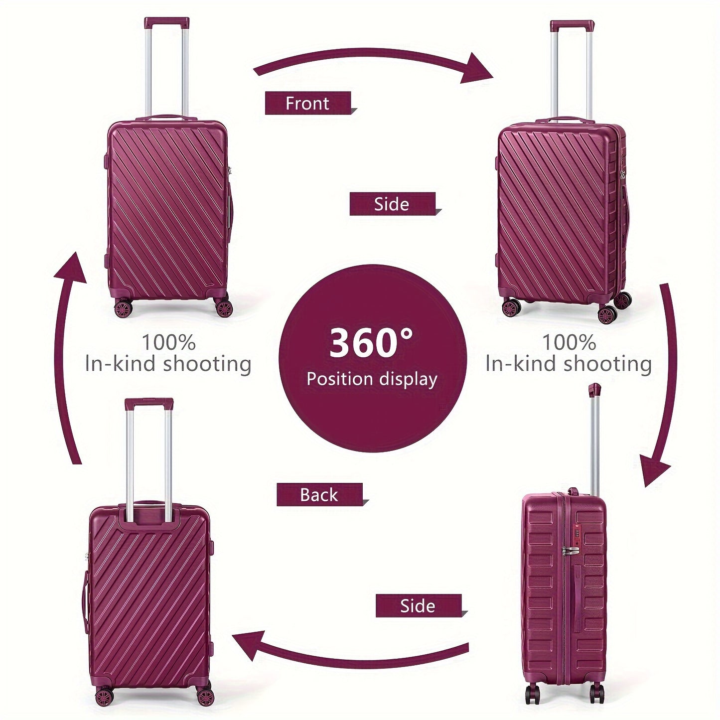 Purple 5-Piece Hardside Luggage Set With Spinner Wheels And TSA Locks, Lightweight Bag With Handle