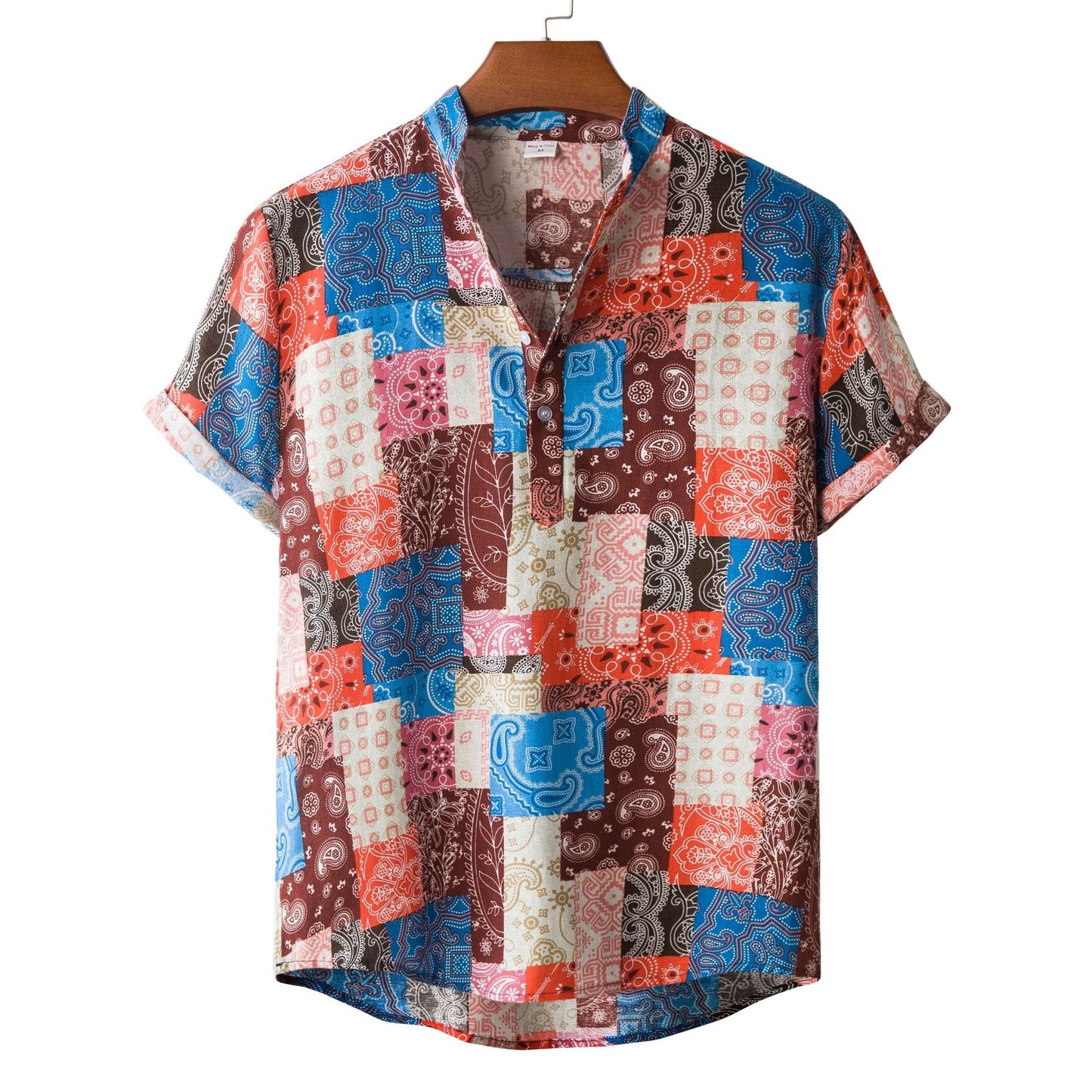 Lapel Cotton Slim-fit Printed Bamboo Shirt