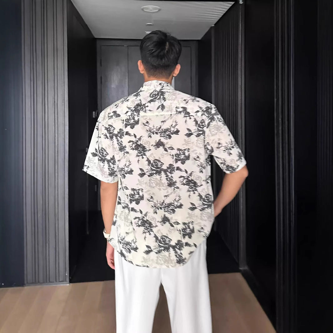 Vacation Style Loose Casual Pendant Short Sleeve Printed Shirt