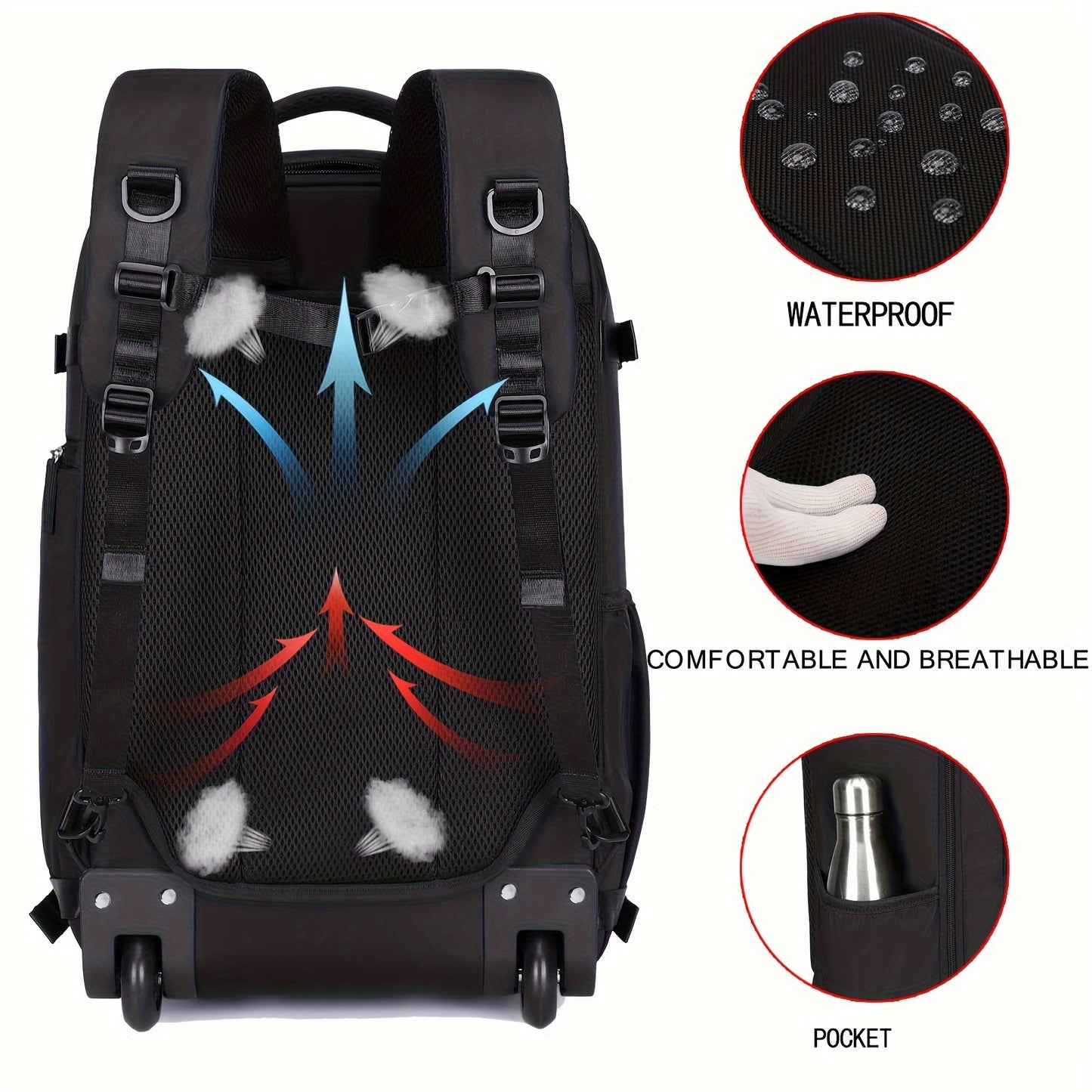 17-inch Wheeled Travel Laptop Backpack - Large Rolling Backpack For Men And Women - Carry-on Luggage Bag, Business School Computer Backpack, Back-to-school Season Backpack