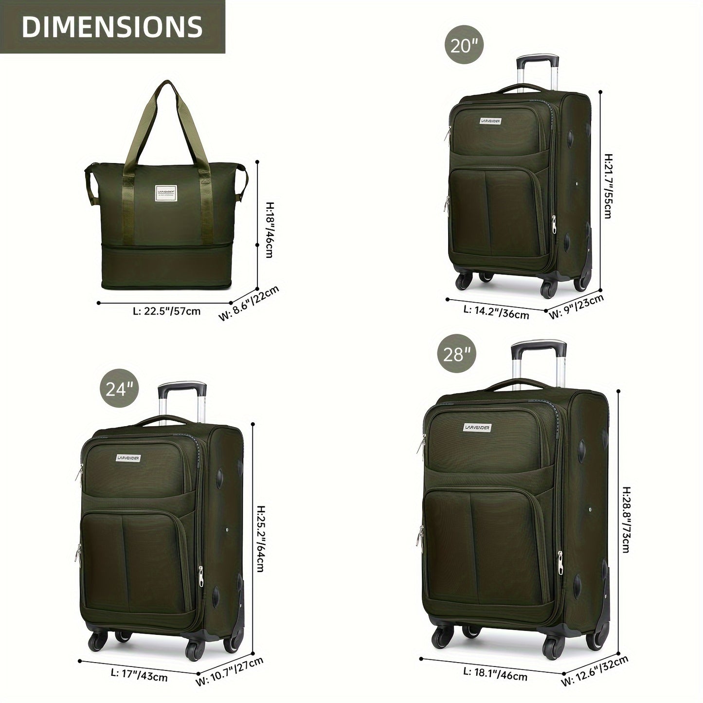 [4 Piece Expandable Luggage Set] Softside Luggage Sets 4 Piece with Duffel Bag, Expandable Rolling Suitcases Set with Spinner Wheels, Lightweight Upright Travel Luggage Set with TSA-Approved Lock, Multicolor