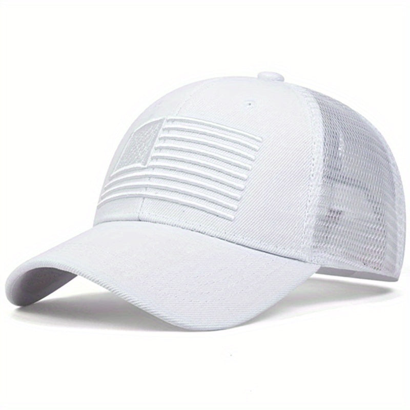 Embroidered Mesh Back American Flag Snapback Baseball Cap, U.S.A. Patriotic Caps For Veteran's Day, July 4th Independence Day