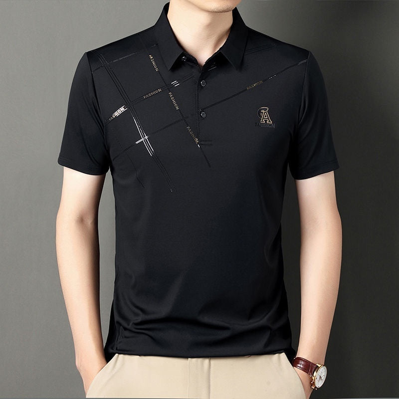 Business Casual Lapels T-shirt Middle-aged Men's Thin