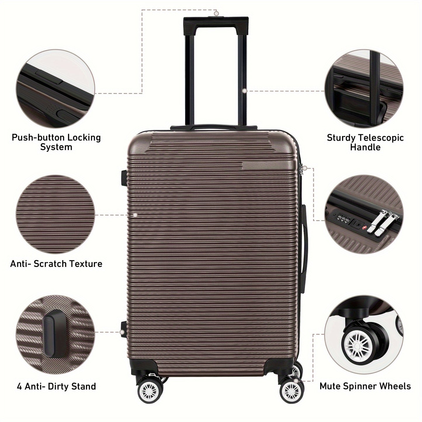 Luggage 5 Piece Sets, Lightweight Rolling Hardside Travel Luggage with TSA Lock, Luggage Set Clearance, Suitcase with Spinner Wheels, Purple