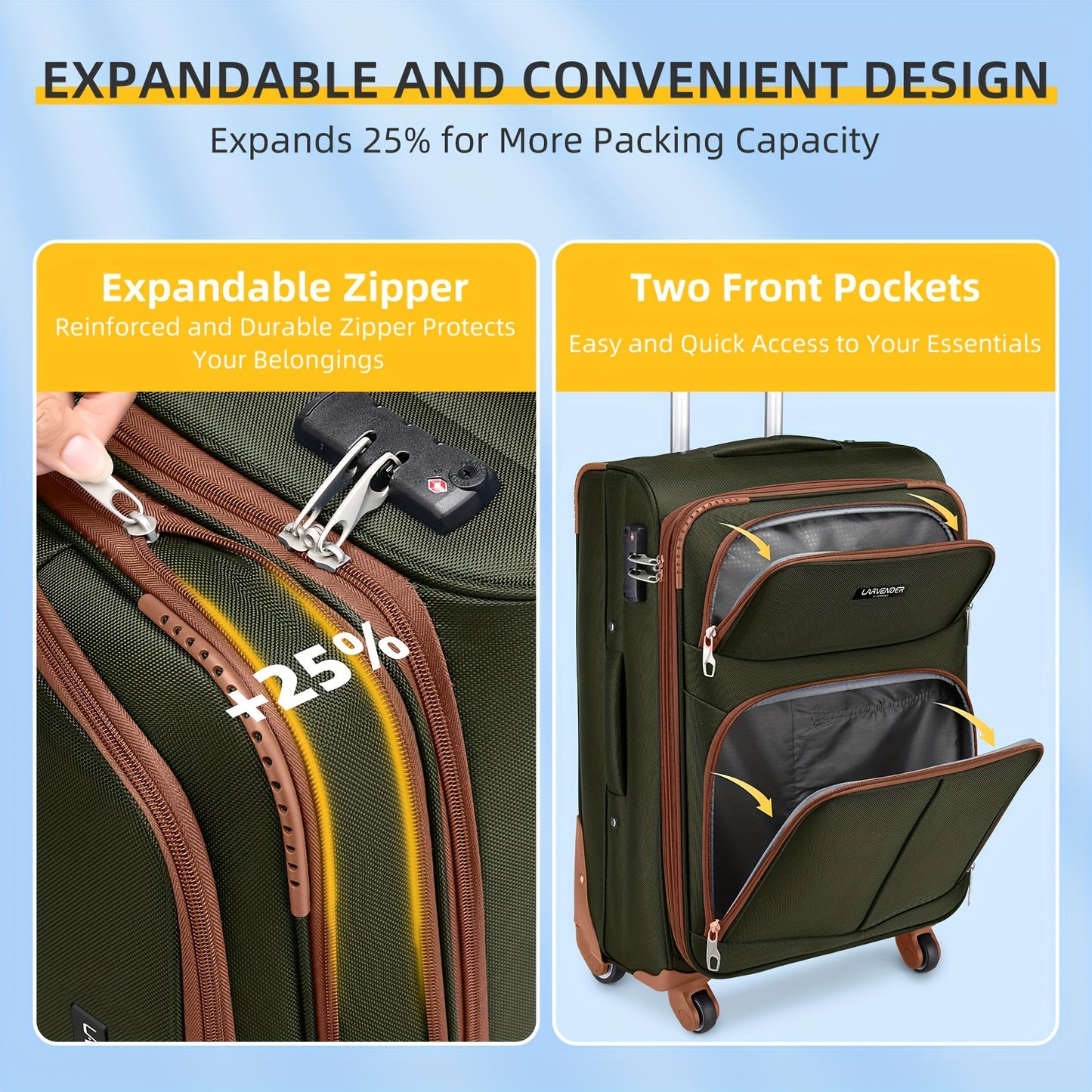 [4 Piece Expandable Luggage Set] Softside Luggage Sets 4 Piece with Duffel Bag, Expandable Rolling Suitcases Set with Spinner Wheels, Lightweight Upright Travel Luggage Set with TSA-Approved Lock, Multicolor