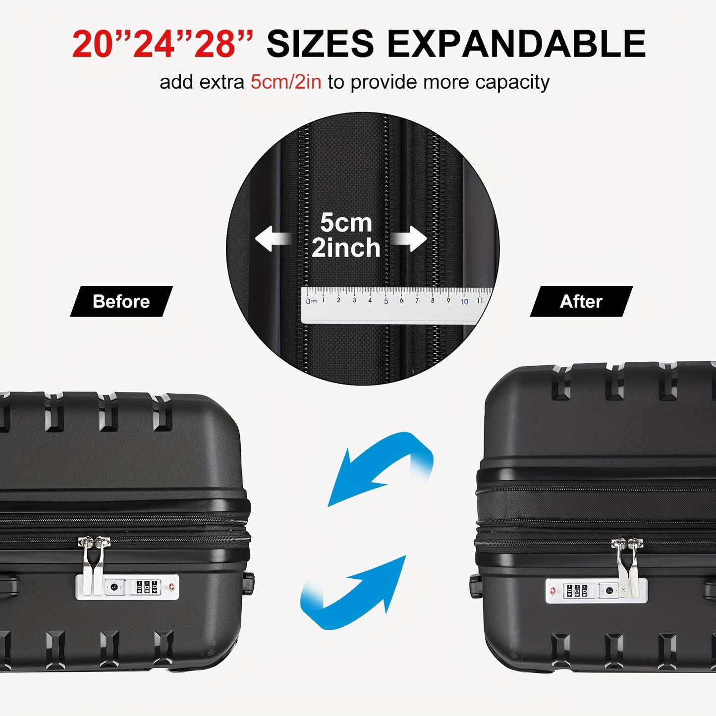 Somago Expandable Luggage Sets (20/24/28) 3 Pieces Travel Suitcases Hardside Polypropylene Material Lightweight Suitcase Set With Spinner Wheels YKK Zippers TSA Lock With 6 Pcs Packing Cube