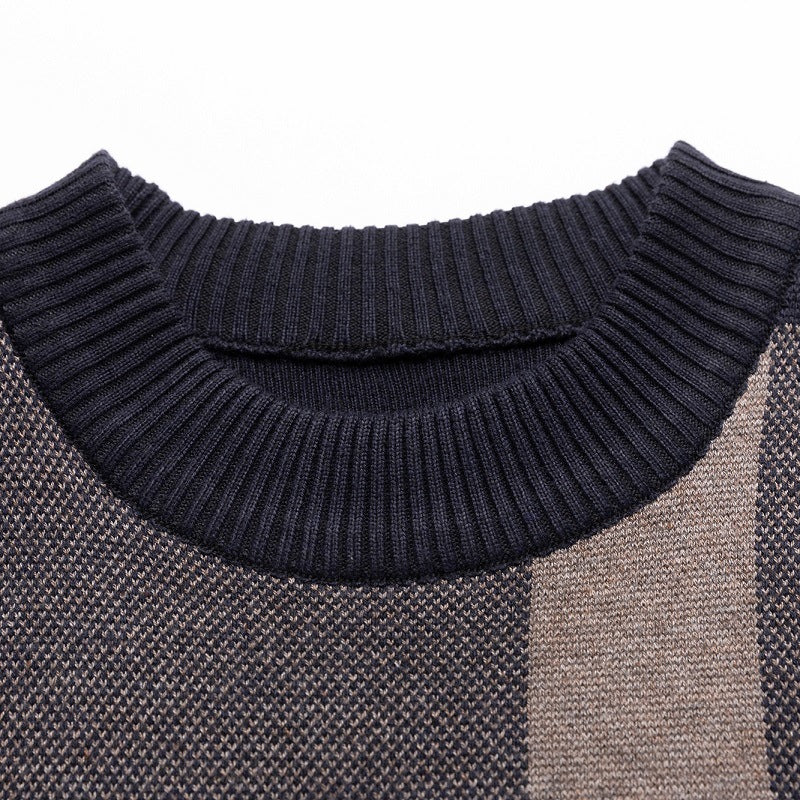 Men Warm Stripe Casual Round Collar Loose Needle