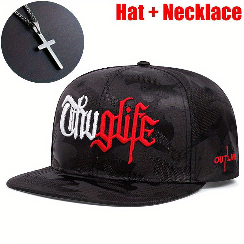 2 Packs (Hats + Necklaces) Embroidered Letter Double-Color Street Flat Brim Hats, Hip-Hop Hats, Daily Outdoor Baseball Caps for Men And Women, Sun