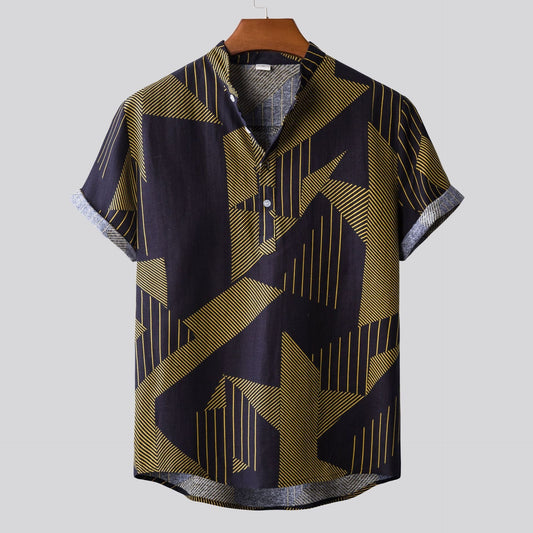 Lapel Cotton Slim-fit Printed Bamboo Shirt