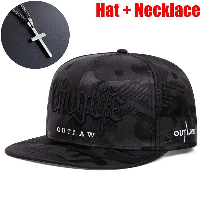 2 Packs (Hats + Necklaces) Embroidered Letter Double-Color Street Flat Brim Hats, Hip-Hop Hats, Daily Outdoor Baseball Caps for Men And Women, Sun