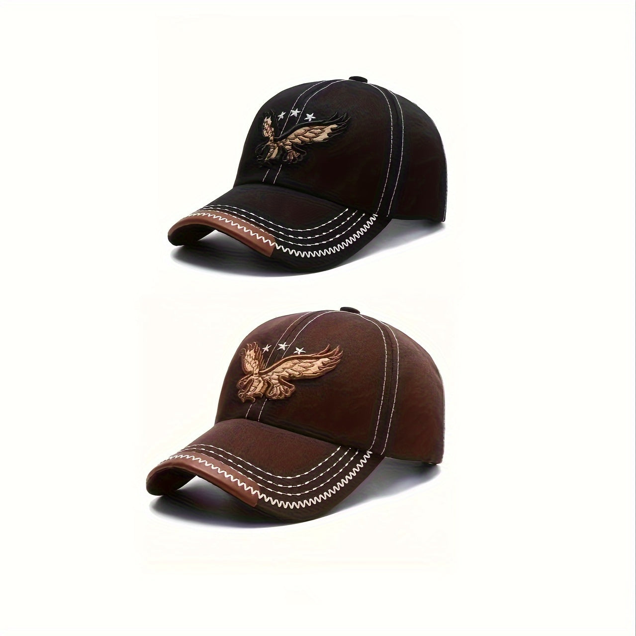 [2pcs Breathable Baseball Cap] 2pcs Breathable Baseball Caps with Eagle Embroidery - Fashionable Sun Protection for Outdoor Sports, Perfect Gift Idea