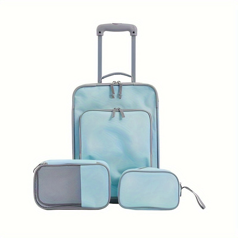 Inline Skating Roller Traveler Season 3 Piece Set, Blue College Student Travel, Youth Travel Luggage, Portable, Meets All Airline's Portable Restrictions