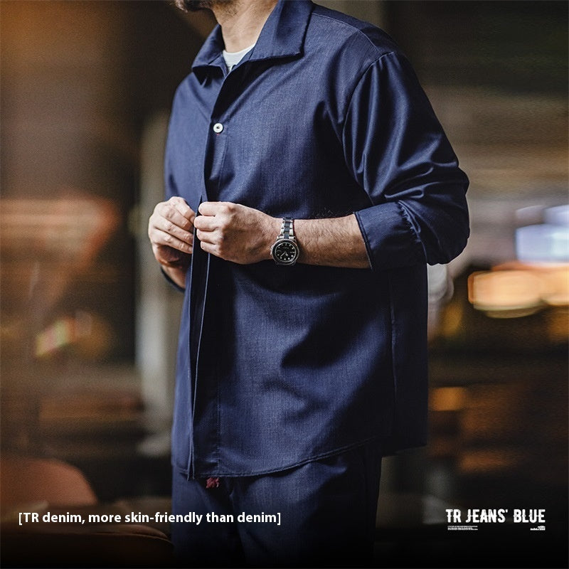 Men's American-style Retro Imitation Tencel Denim Shirt